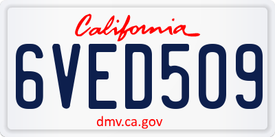 CA license plate 6VED509