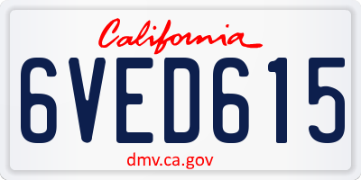 CA license plate 6VED615
