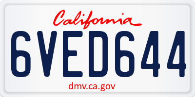 CA license plate 6VED644