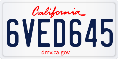 CA license plate 6VED645