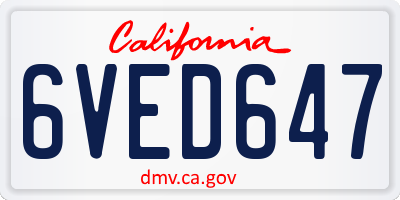 CA license plate 6VED647