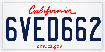 CA license plate 6VED662