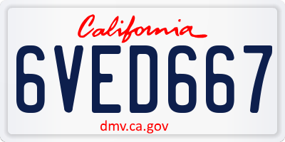 CA license plate 6VED667