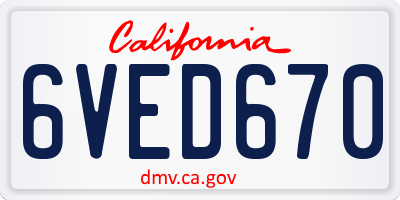 CA license plate 6VED670
