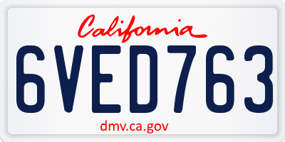 CA license plate 6VED763