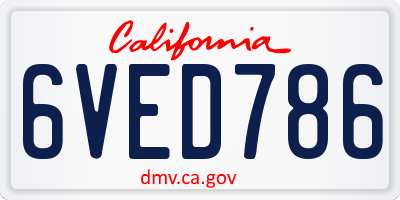 CA license plate 6VED786
