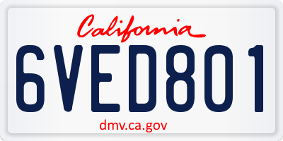 CA license plate 6VED801