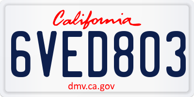 CA license plate 6VED803
