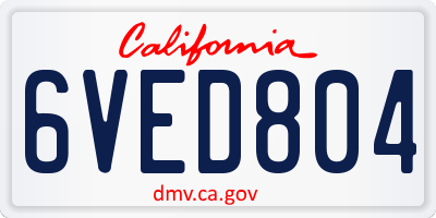 CA license plate 6VED804