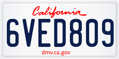 CA license plate 6VED809