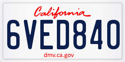 CA license plate 6VED840