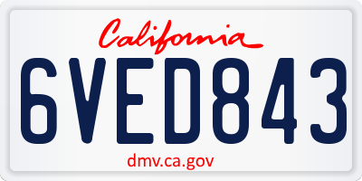 CA license plate 6VED843
