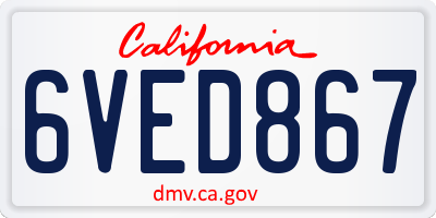 CA license plate 6VED867