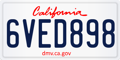 CA license plate 6VED898
