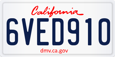 CA license plate 6VED910