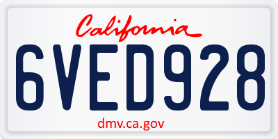CA license plate 6VED928