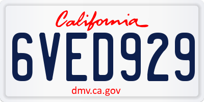 CA license plate 6VED929