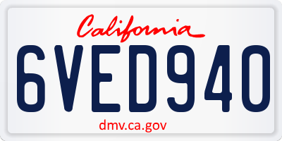CA license plate 6VED940