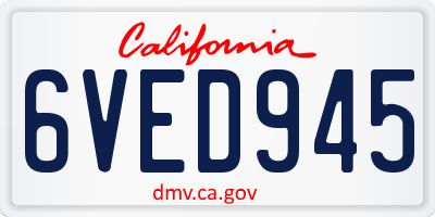CA license plate 6VED945
