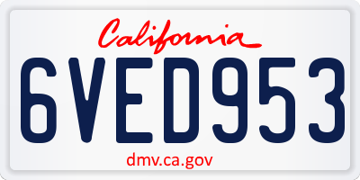 CA license plate 6VED953