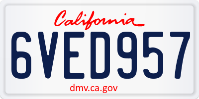 CA license plate 6VED957