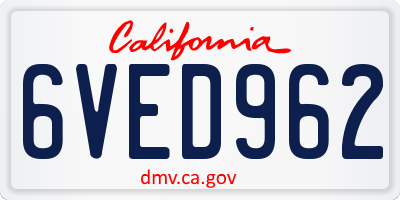 CA license plate 6VED962