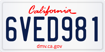 CA license plate 6VED981