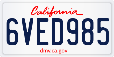 CA license plate 6VED985