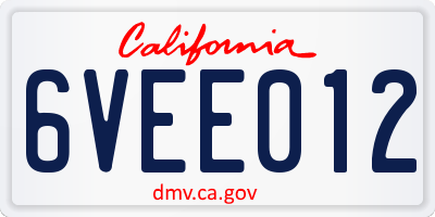 CA license plate 6VEE012