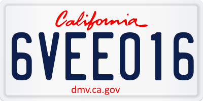 CA license plate 6VEE016