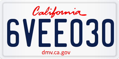 CA license plate 6VEE030