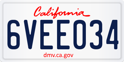 CA license plate 6VEE034