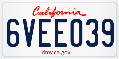 CA license plate 6VEE039