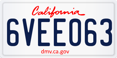 CA license plate 6VEE063
