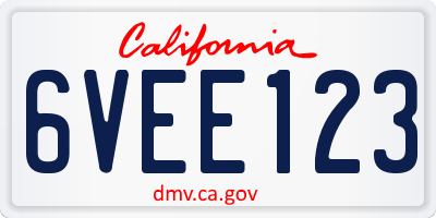 CA license plate 6VEE123