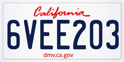 CA license plate 6VEE203