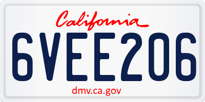 CA license plate 6VEE206
