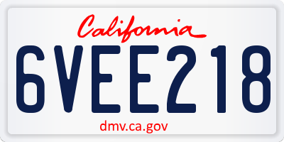 CA license plate 6VEE218