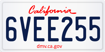 CA license plate 6VEE255