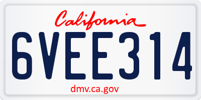 CA license plate 6VEE314