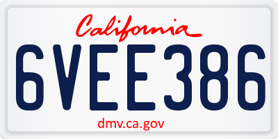 CA license plate 6VEE386