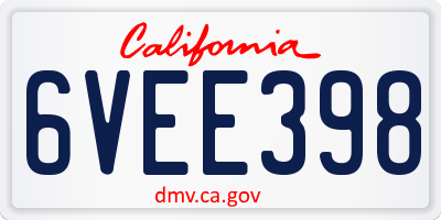 CA license plate 6VEE398