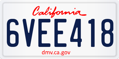 CA license plate 6VEE418