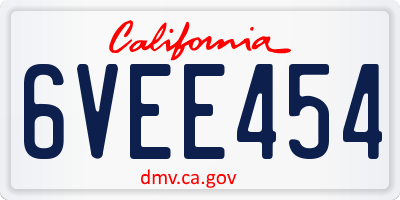 CA license plate 6VEE454