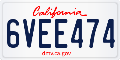 CA license plate 6VEE474