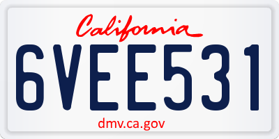 CA license plate 6VEE531