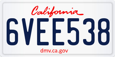 CA license plate 6VEE538