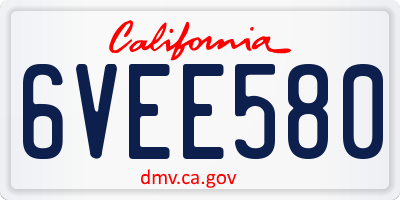 CA license plate 6VEE580