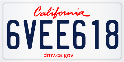 CA license plate 6VEE618