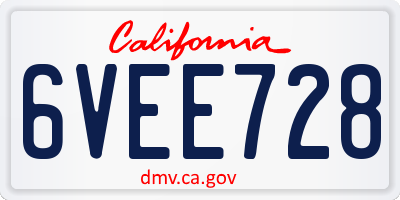 CA license plate 6VEE728